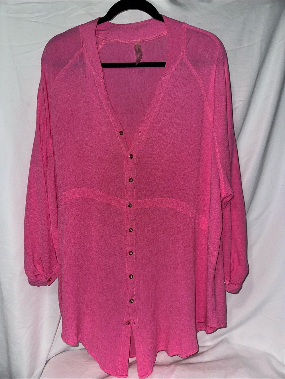 Raisins Hot Pink Button-Down V-Neck Blouse